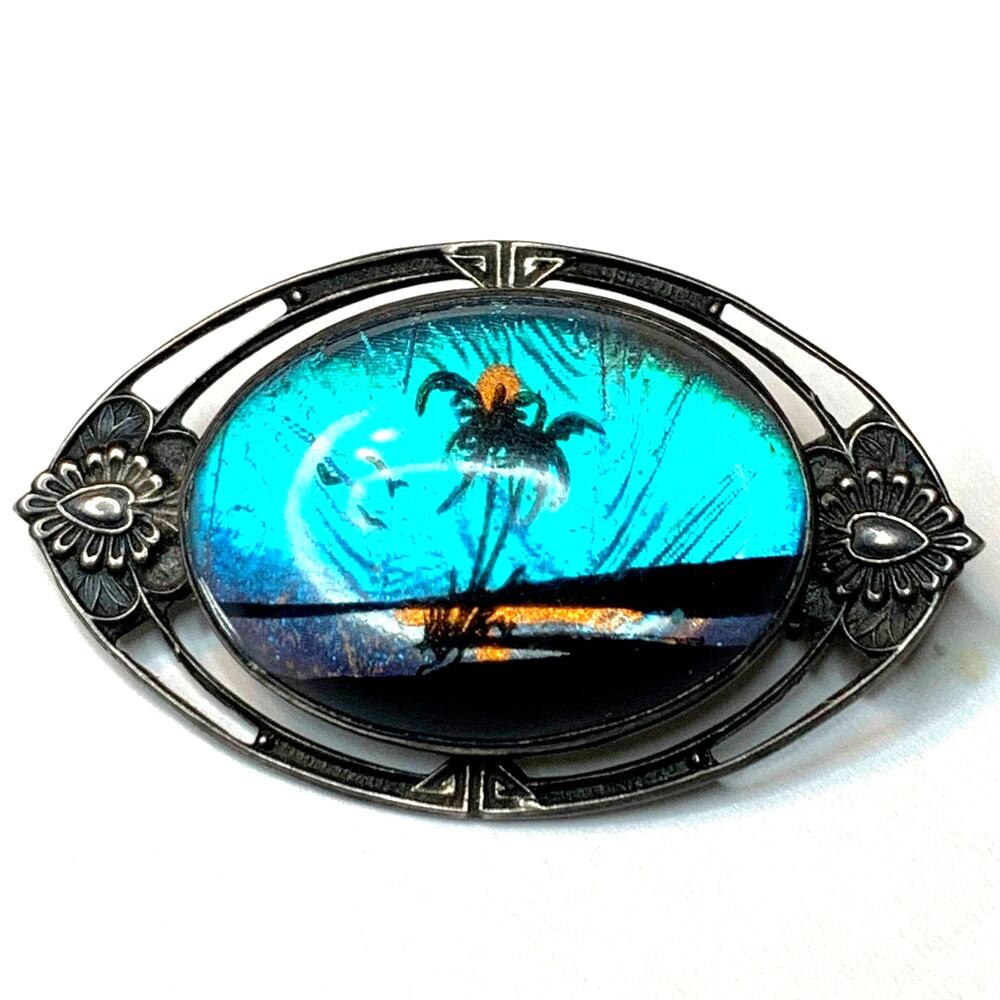 Vintage Hoffman Sterling Art Deco Tropical Sunset Brooch Butterfly Wings